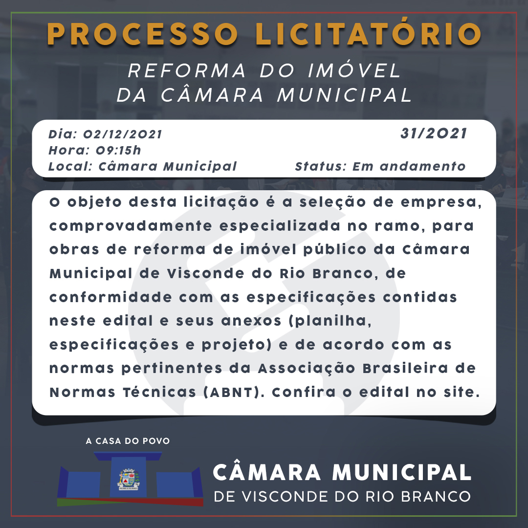 Aviso de licitação – Tomada de Preço Nº 02/2021 – Processo Licitatório Nº 31/2021 